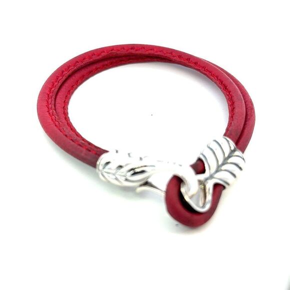 David Yurman Red Leather Bracelet 9" Sterling Silver Estate DY685 - Picture 3 of 8